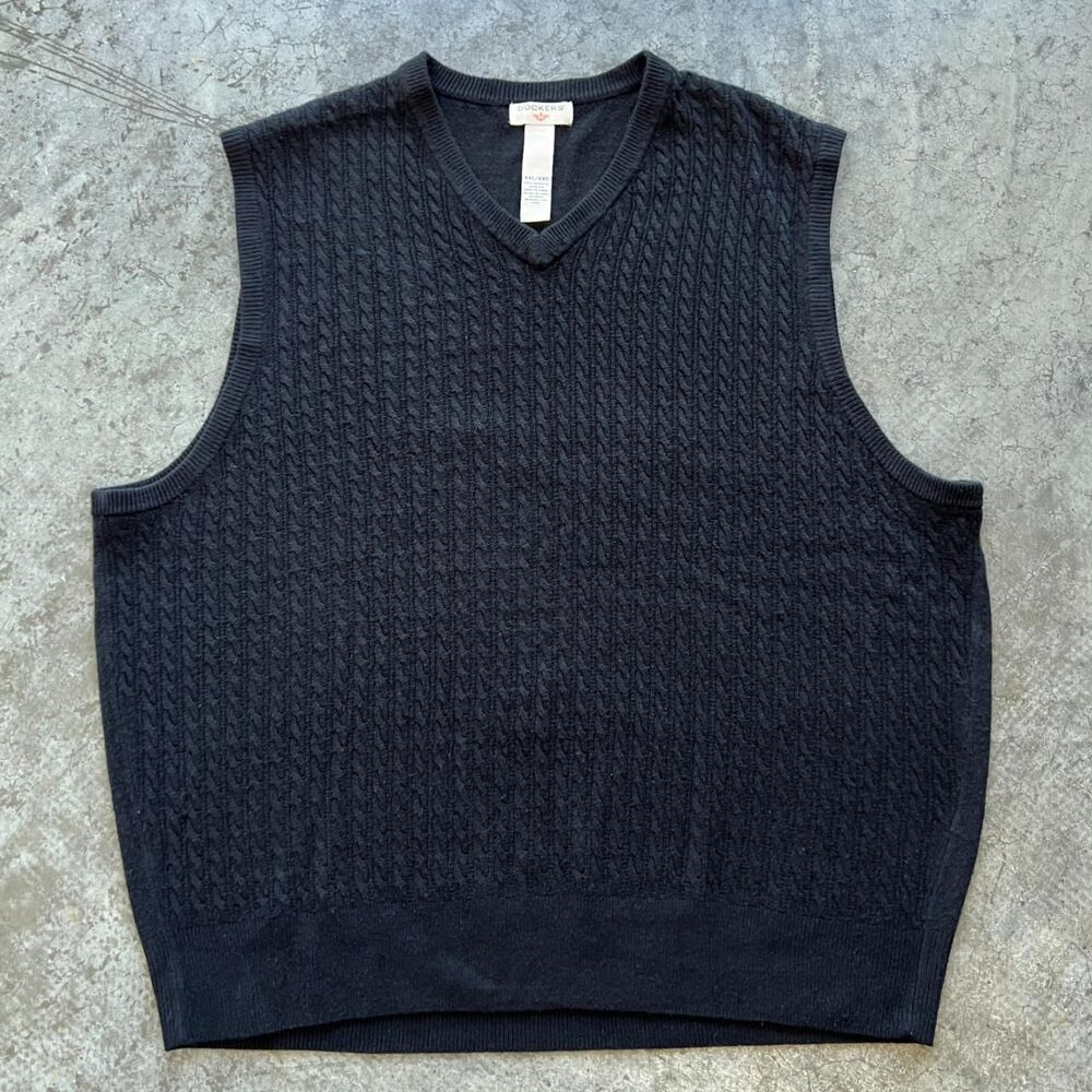 Dockers Black Cable Knit V-Neck Sweater Vest Preppy Capsule Wardrobe Men's XXL